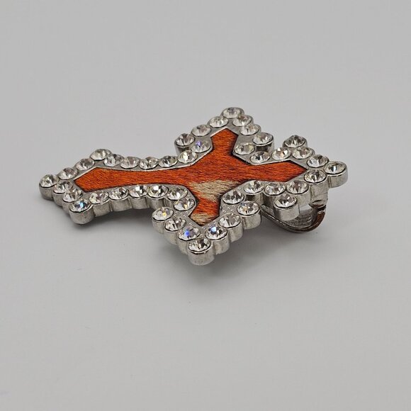 Cross Pendant Rhinestone Western Orange Leather Silver Tone 2.75" Faith Cowgirl - Picture 6 of 14